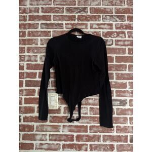 RE/DONE Women’s Ribbed Long Sleeve Bodysuit Black Size Large Cotton Made in USA